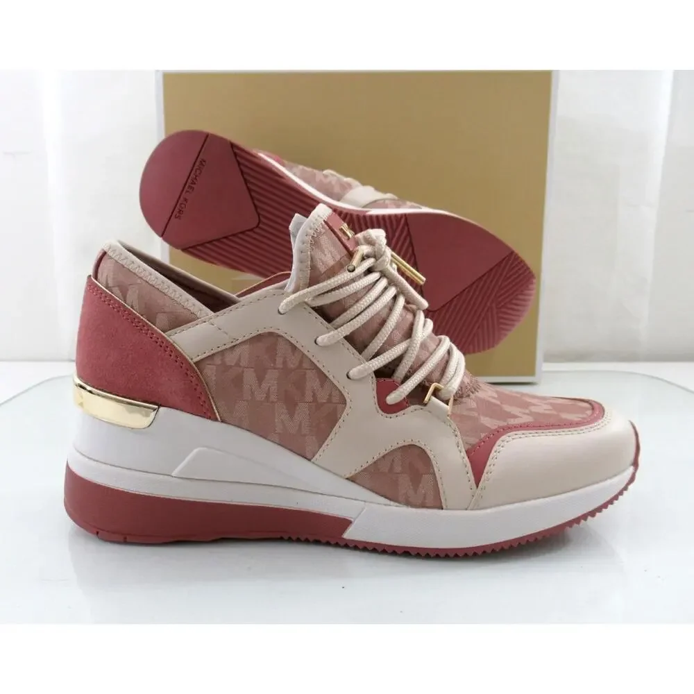 Michael Kors Liv Trainer Wedge Lace Up Sneaker MK Degrade Jacquard Fawn